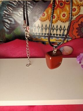 Red Jasper & Black Waxed Cord Necklace